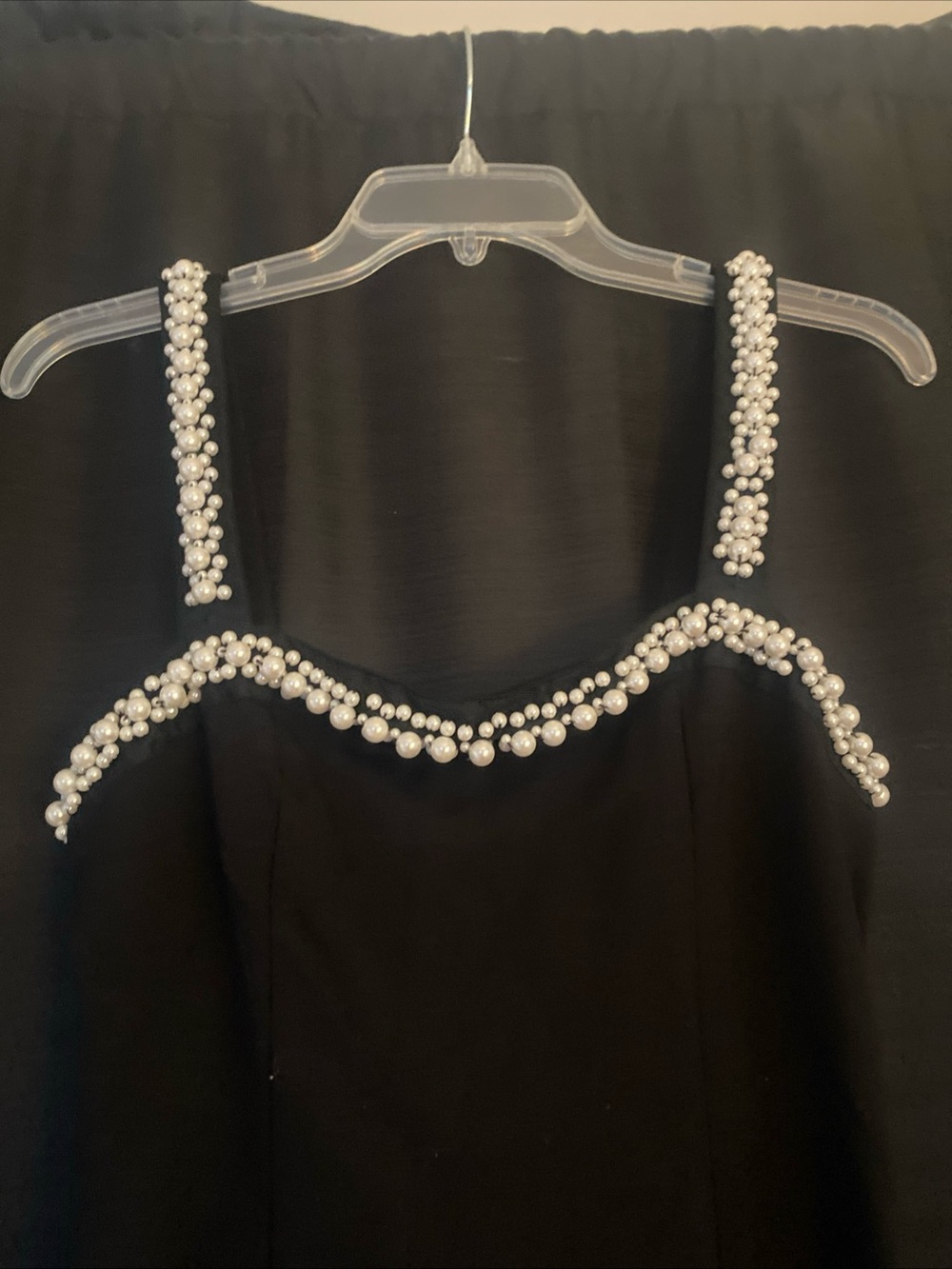 Finesse Black Mini Dress with Pearl-Trim Straps - Picture 2 of 6